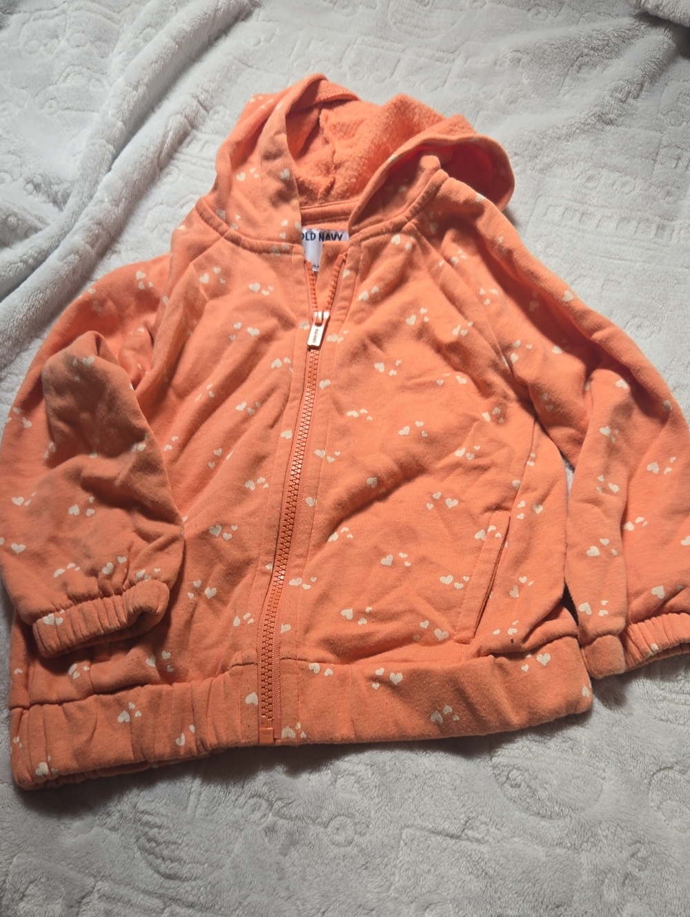 Old Navy Peach Zip-Up Hoodie with White Heart Print